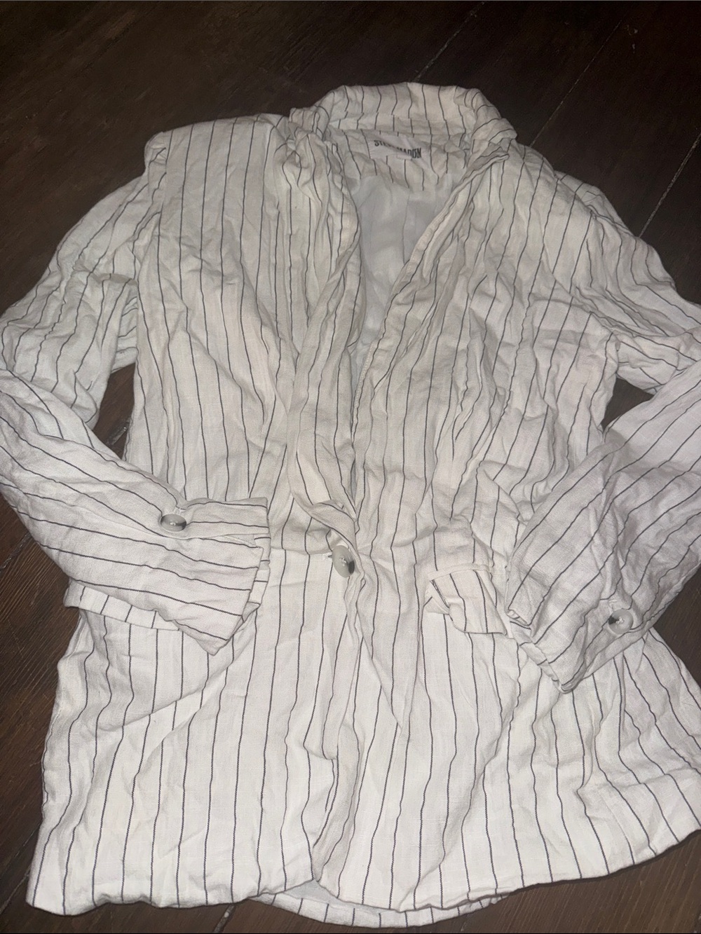 Steve Madden White Blazer with Navy Pinstripes